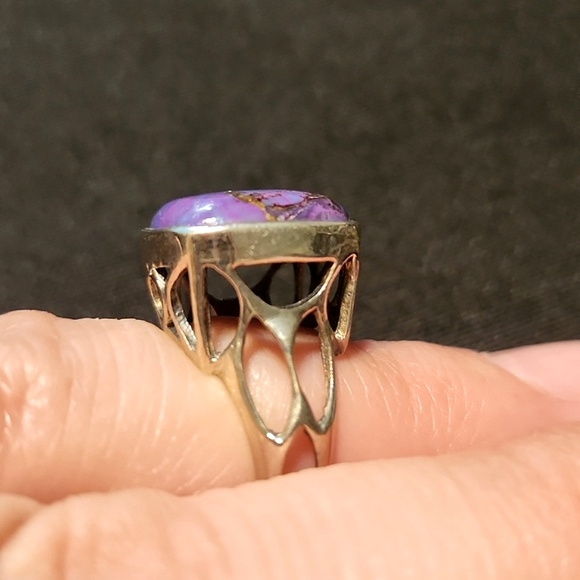 *SOLD* NEW Genuine Sterling Silver & Copper Purple Turquoise Statement Ring - Picture 2 of 3